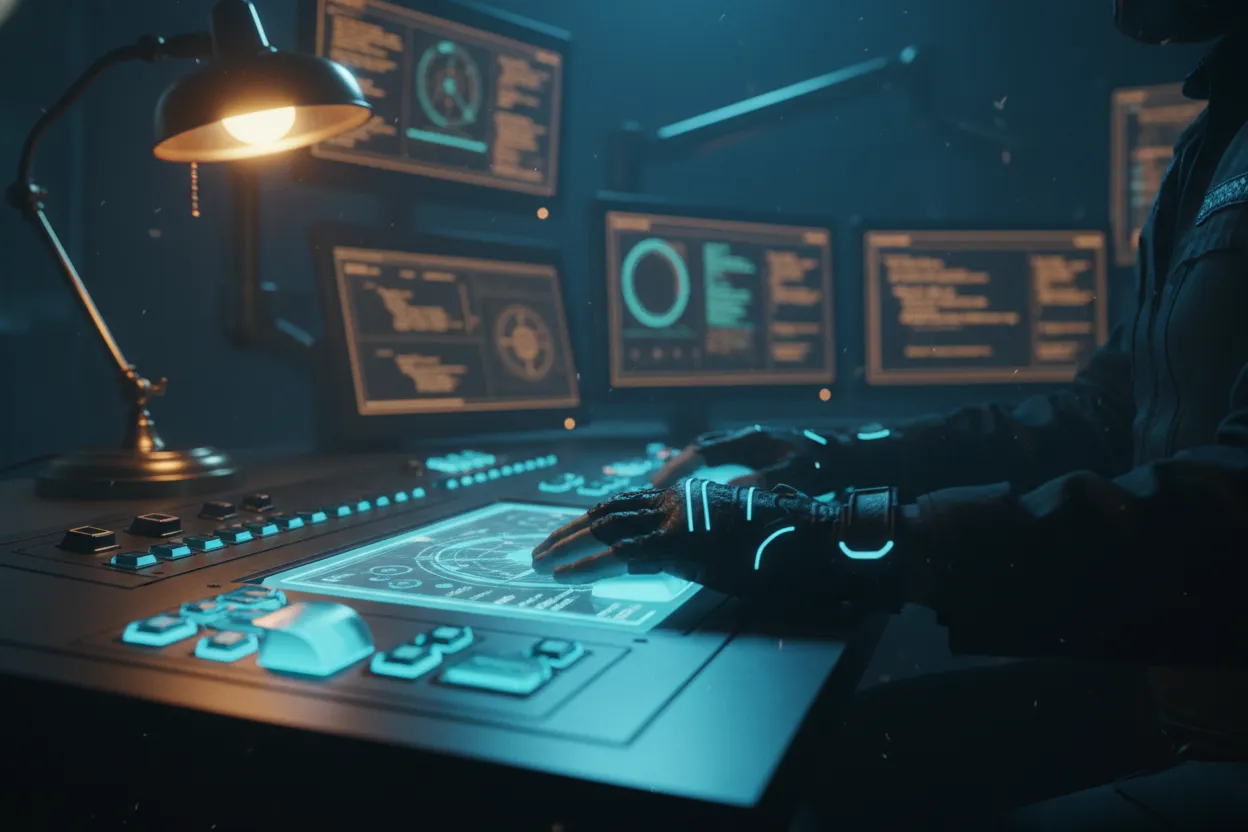 Person at futuristic control panel