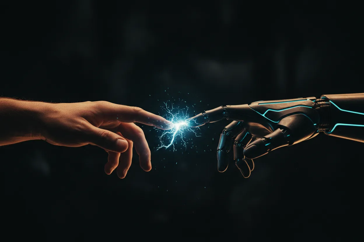 Human reaching out to robotic hand — AI-human collaboration