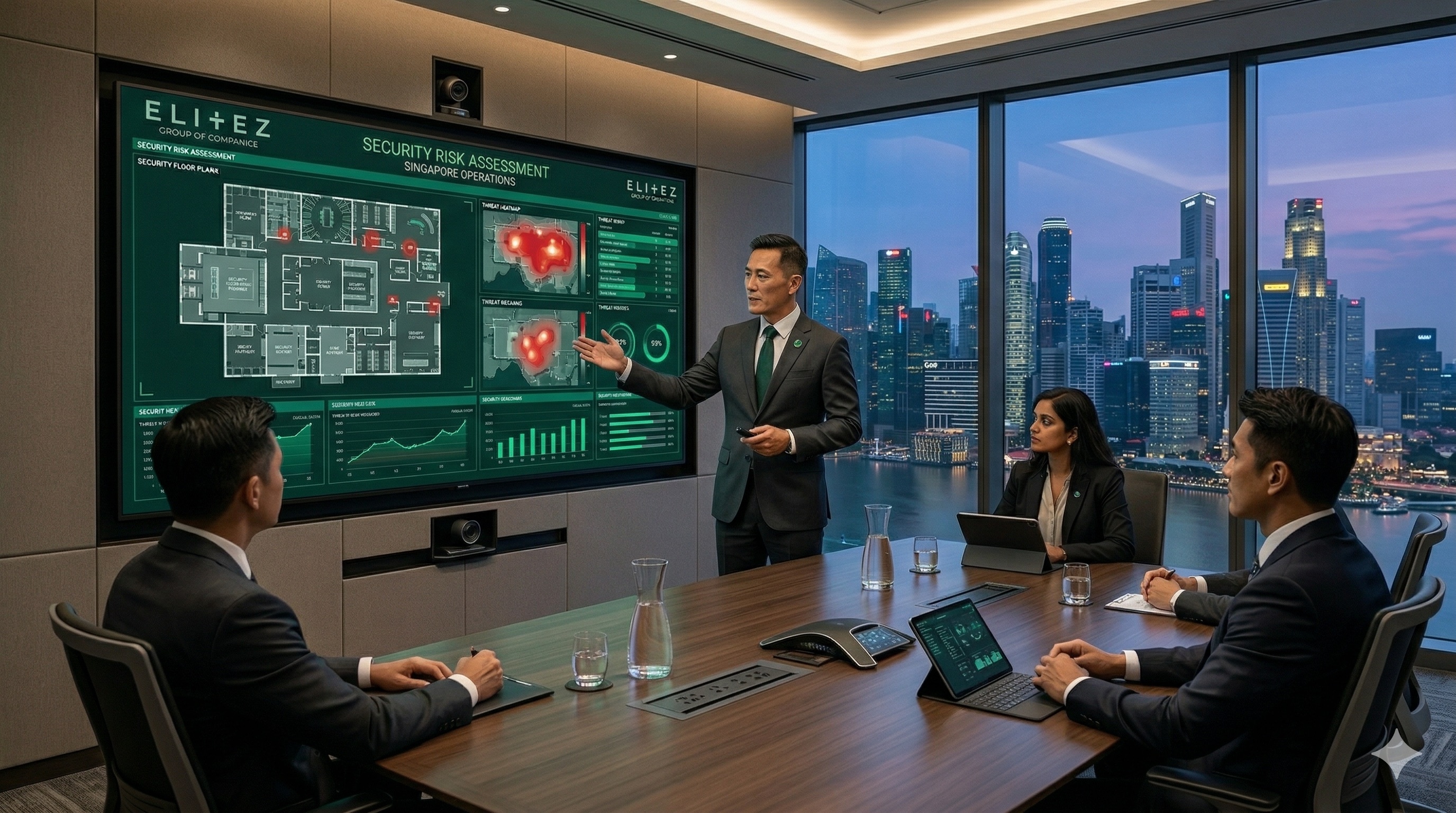 Elitez security consultants conducting a boardroom risk assessment in Singapore