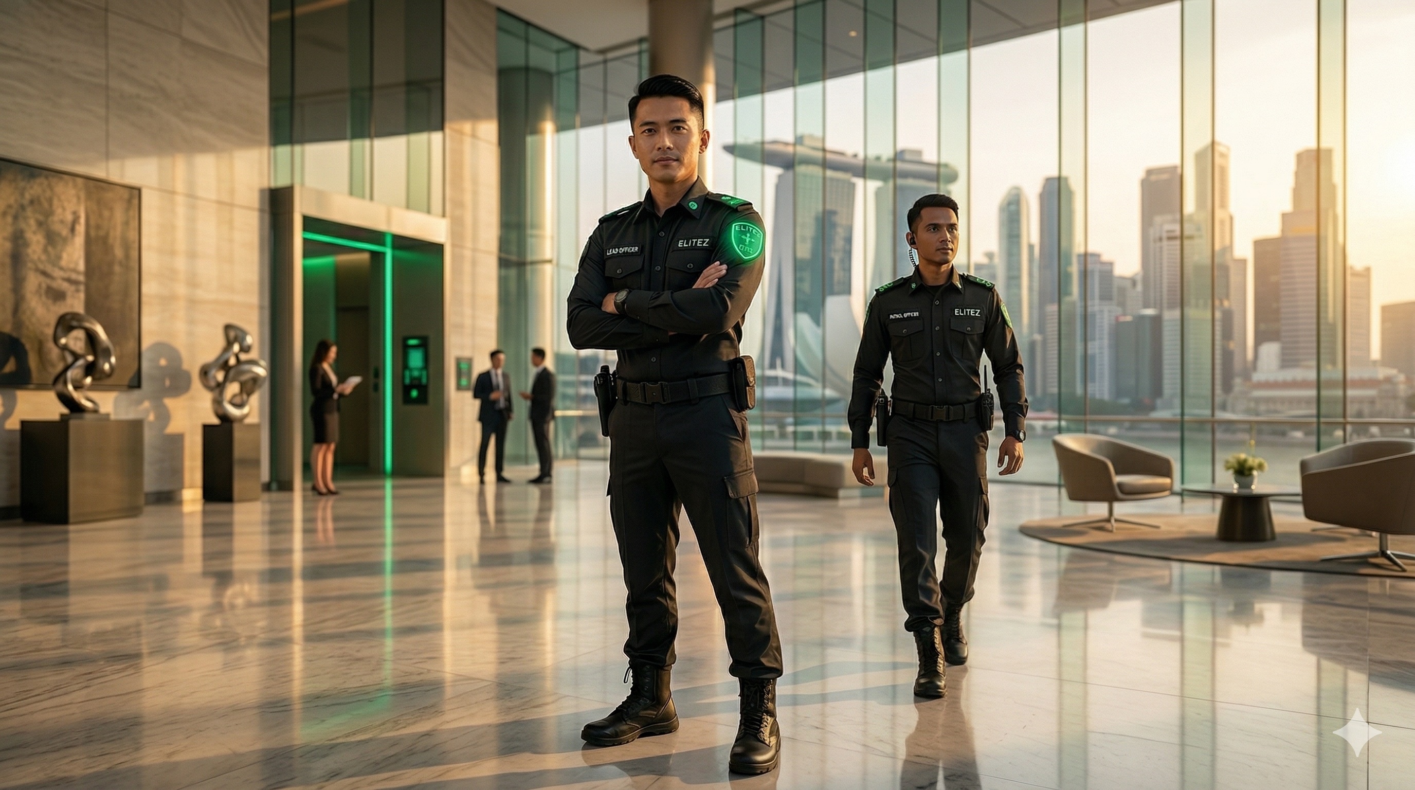 Elitez Security uniformed officers on patrol in Singapore