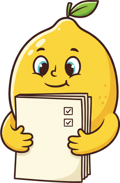 Lemon Man hugging a thick dossier of records