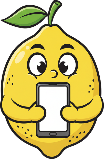 Lemon Man holding a phone — an alert just arrived