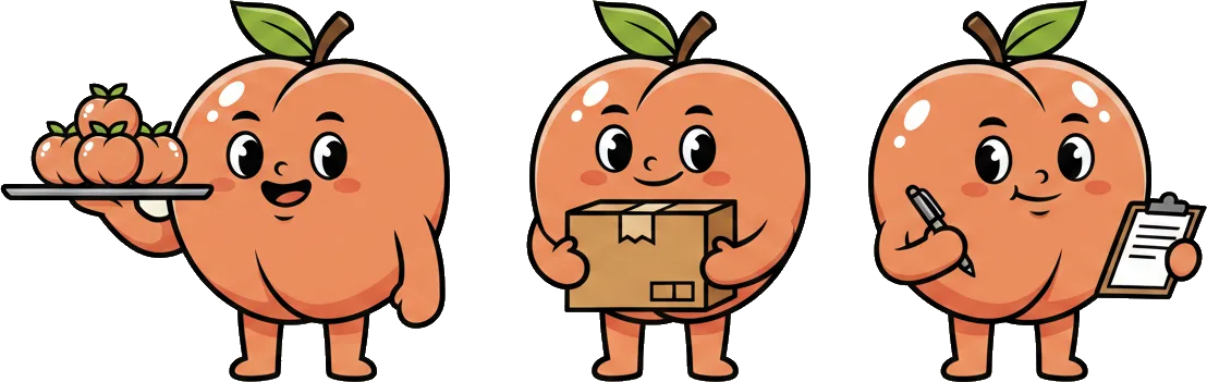 Three cheerful peach workers
