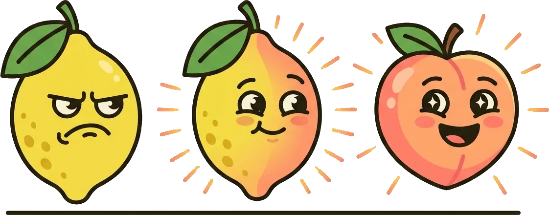 A sour lemon ripening into a sweet peach